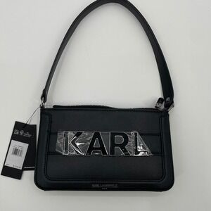 NWT Karl Lagerfeld Paris Black Leather Shoulder Bag MSRP $228 Style LH4HR3 Y2K